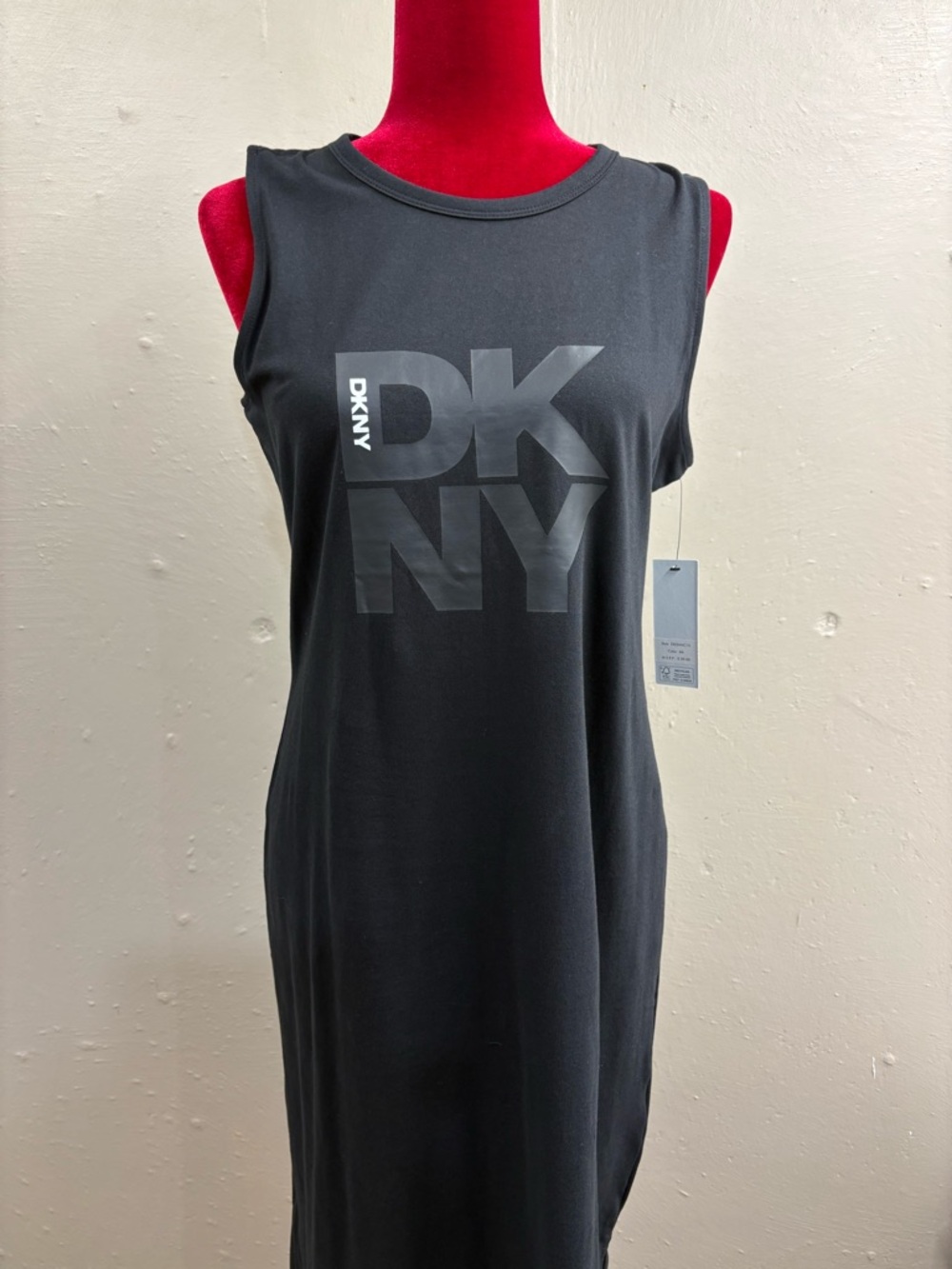 DKNY Black Sleeveless Logo long Maxi Dress women size medium - Picture 3 of 10